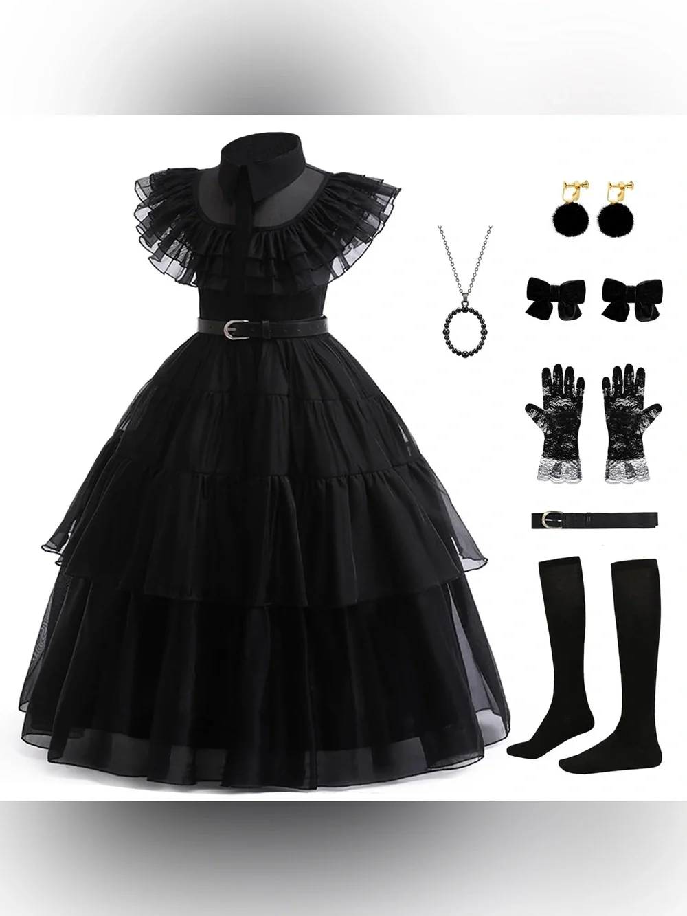 Gothic Ruffle Tulle Dress Costume with Accessories GIRLS Size S 6-8 Black